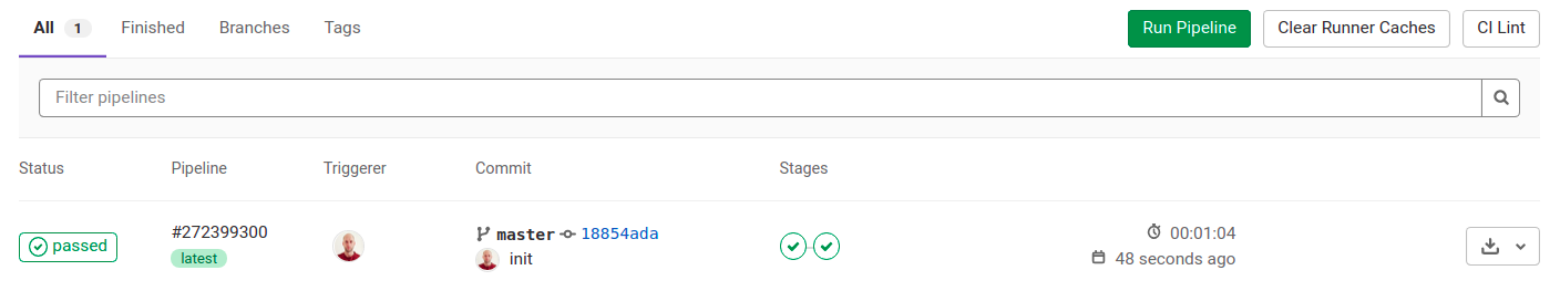 GitLab running pipeline example