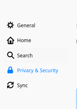 Firefox Privacy & Security menu screenshot